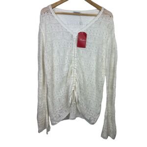 NWT Aceshin Cream Loose Crochet Adjustable Cinched Cropped Sweater‎ Top XXL